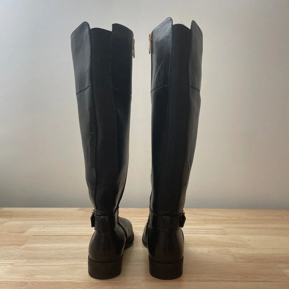 Tommy Hilfiger‎ Black Leather Tall Riding Boots Size 6.5M